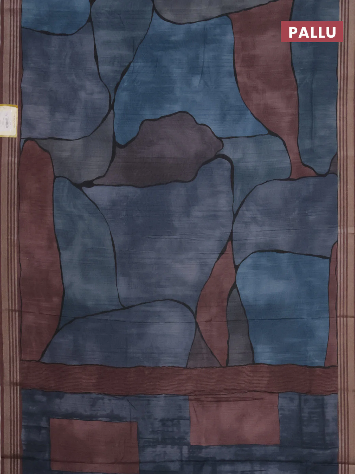 Semi tussar saree grey shade and brown with allover prints and zari woven border - Image 3