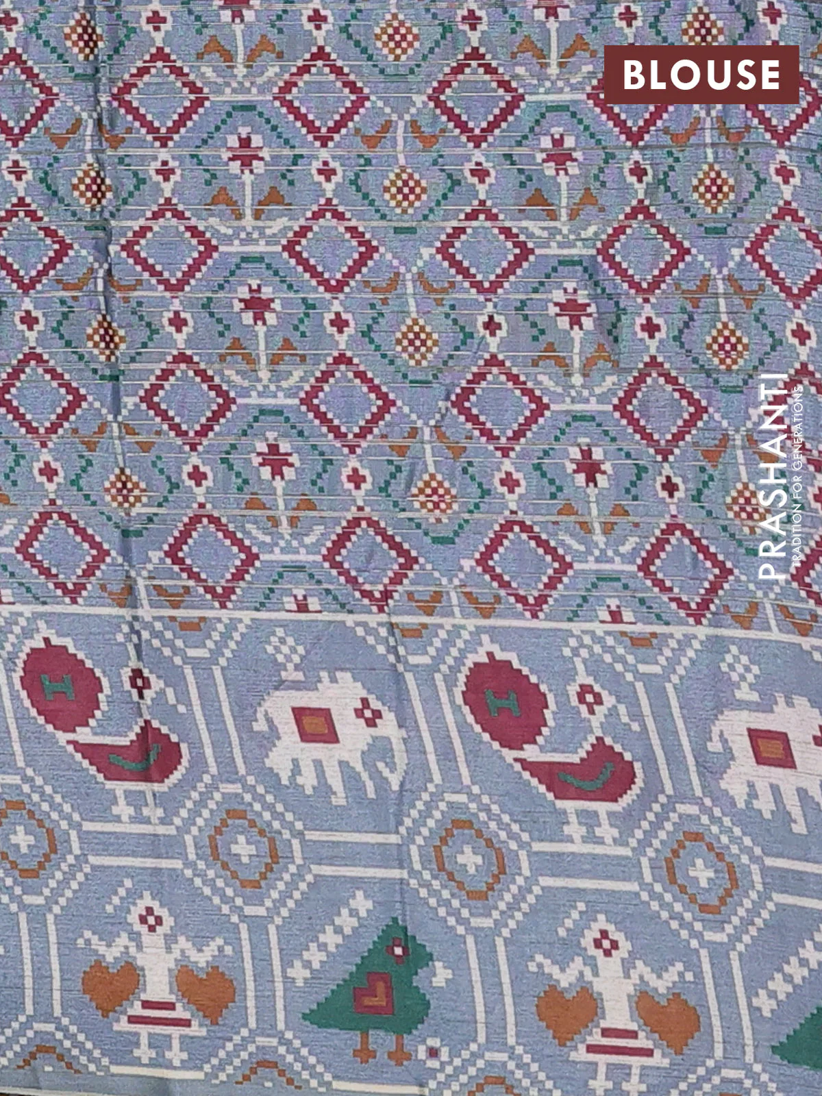 Semi tussar saree grey shade with zari stripes pattern and patola printed border - Image 4
