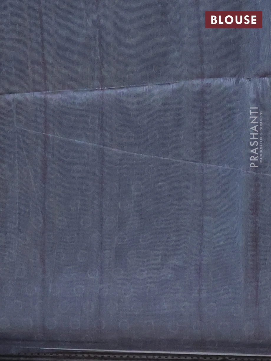 Semi tussar saree grey with allover ajrakh butta prints and katha stitch work pallu & border - Image 4