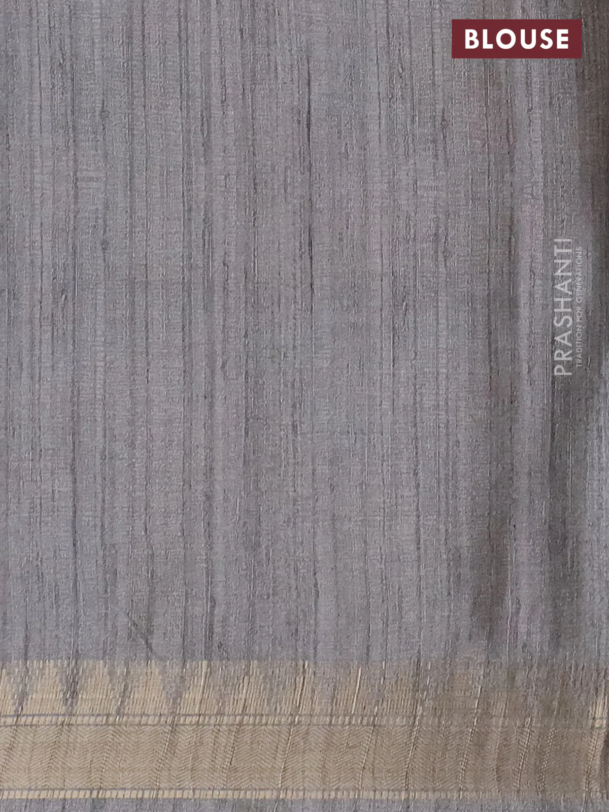 Semi tussar saree grey with allover floral prints and zari woven border - Image 4