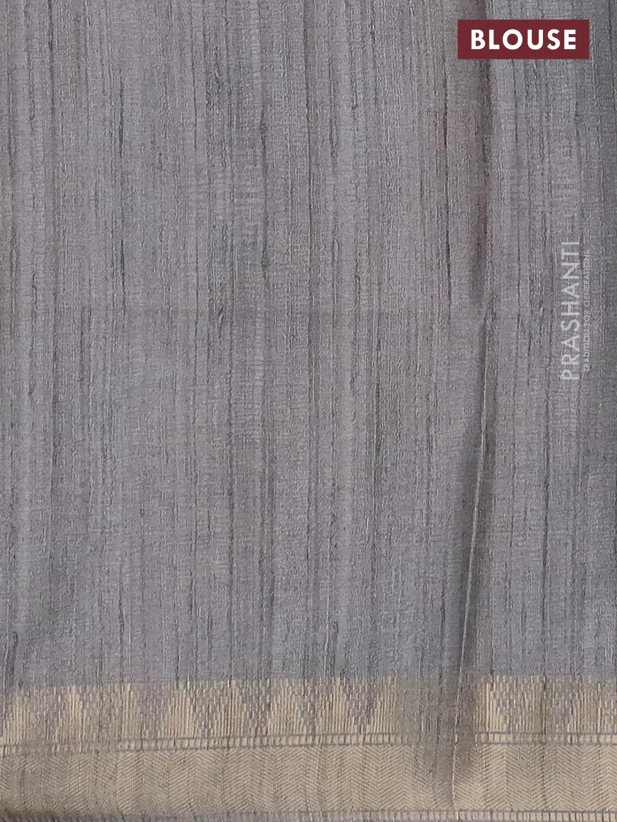 Semi tussar saree grey with allover floral prints and zari woven border - Image 4