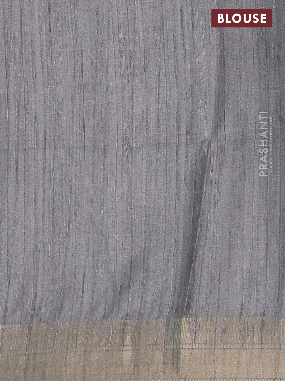 Semi tussar saree grey with allover floral prints and zari woven border - Image 4