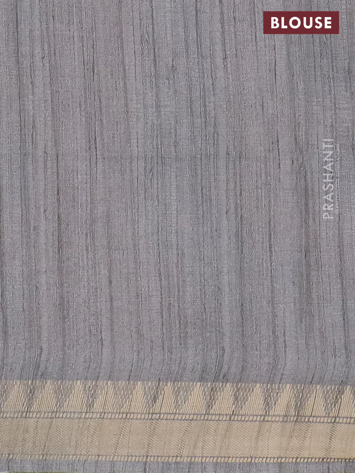 Semi tussar saree grey with allover floral prints and zari woven border - Image 4