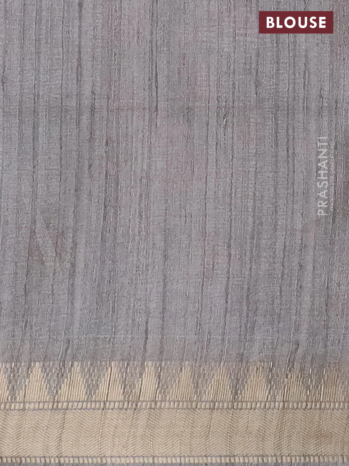 Semi tussar saree grey with allover floral prints and zari woven border - Image 4