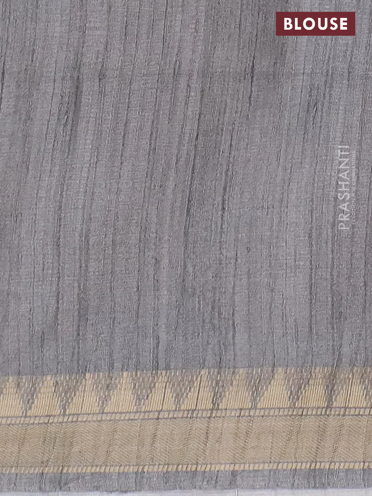 Semi tussar saree grey with allover floral prints and zari woven border - Image 4