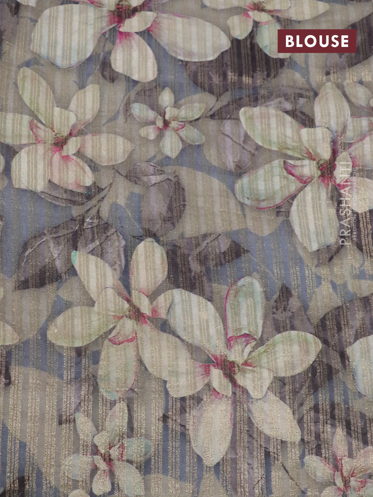 Semi tussar saree grey with allover zari woven veldhari design & prints and floral printed border - Image 4