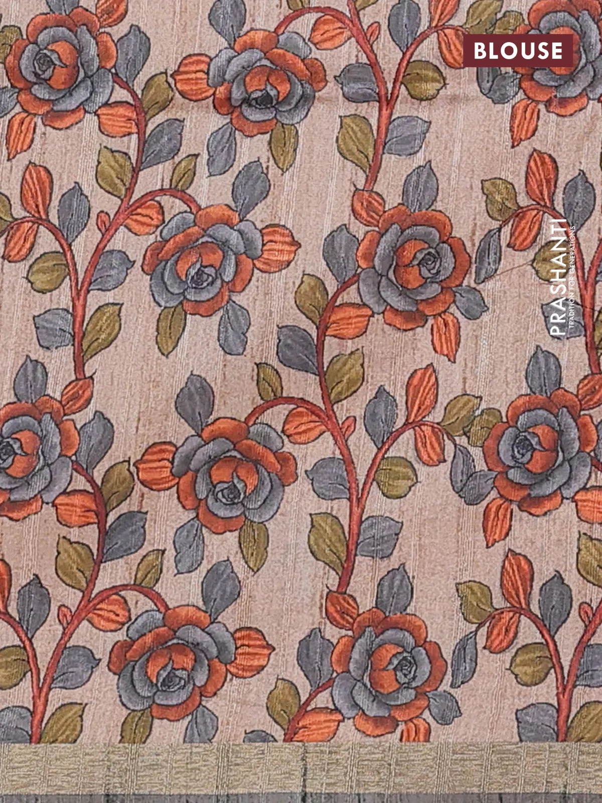 Semi tussar saree grey with shibori prints and kalamkari prints & cut work pallu - Image 4