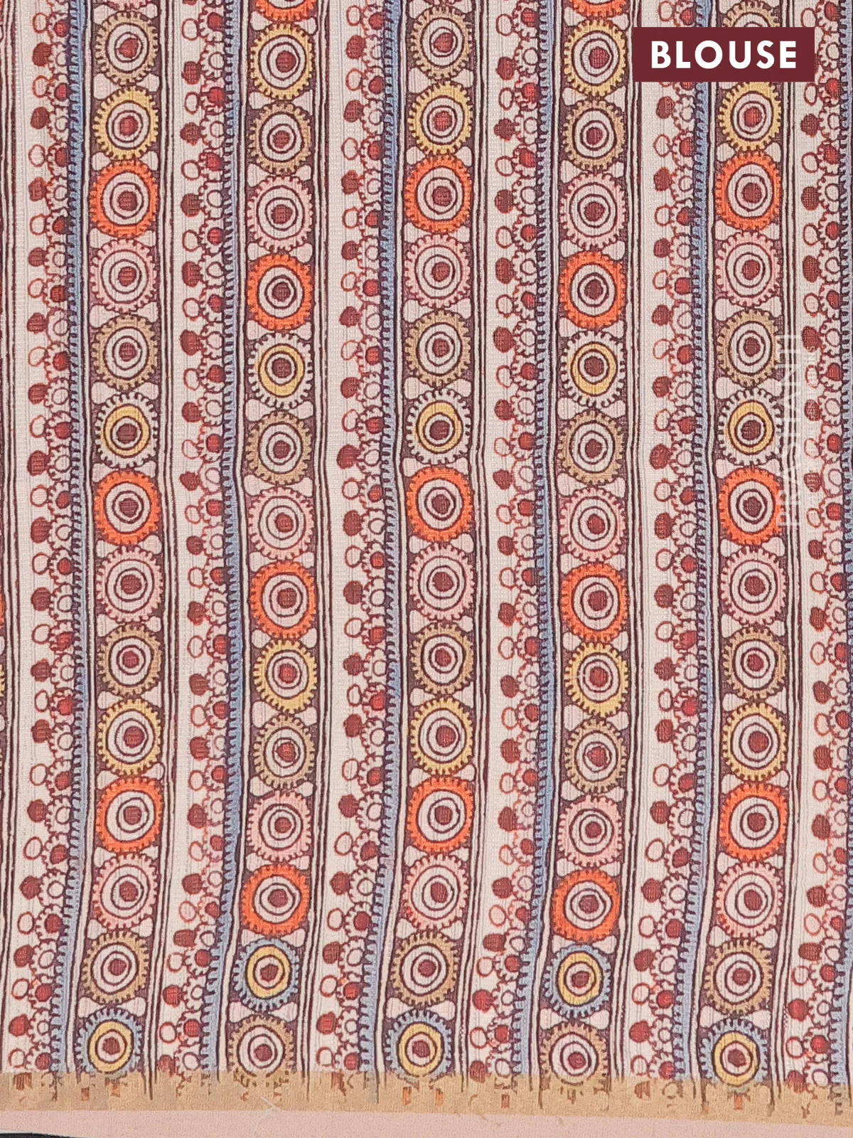 Semi tussar saree greyish brown and beige with allover zig zag saree and kalamkari printed pallu - Image 3
