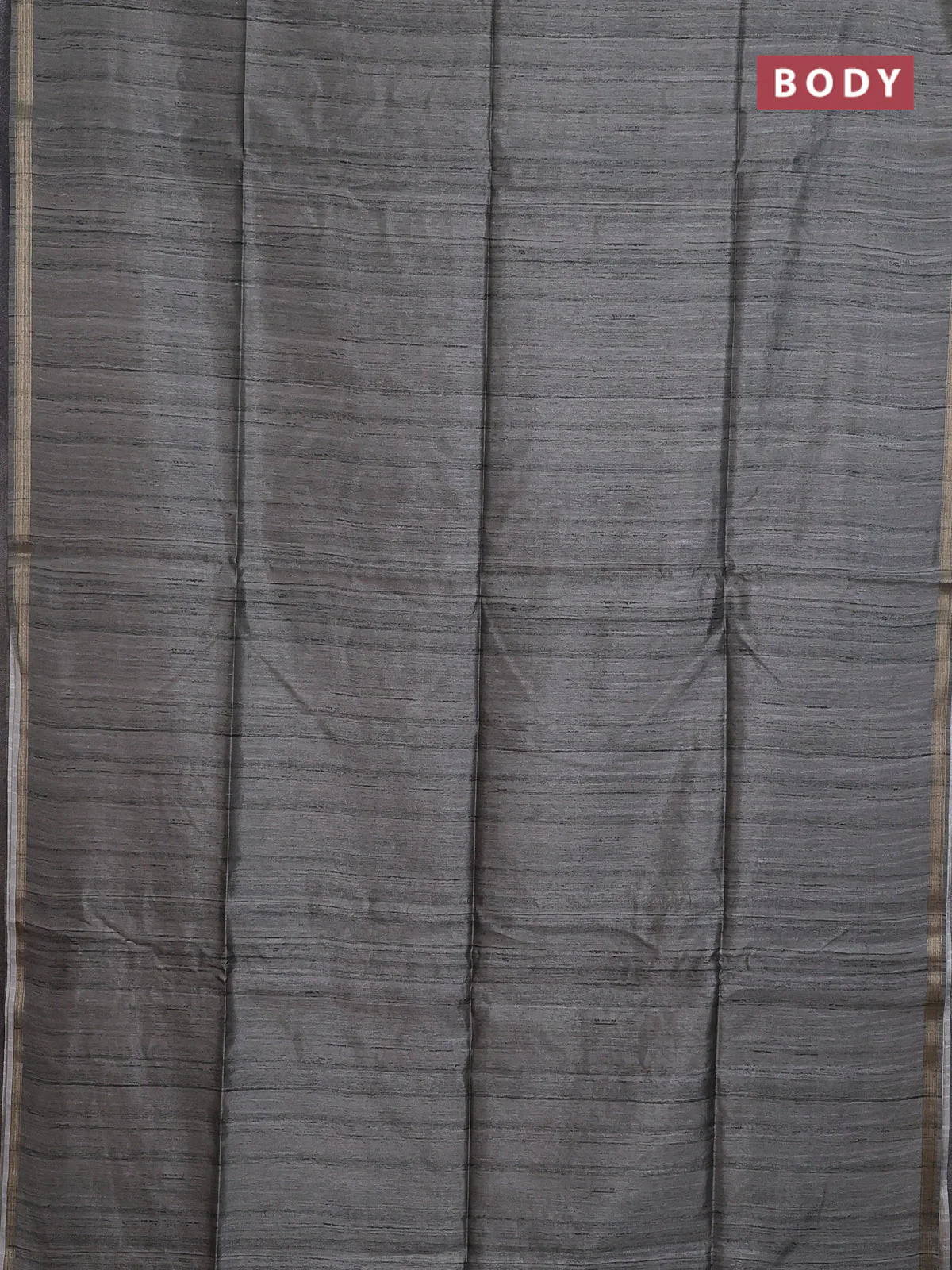 Semi tussar saree greyish green with plain body and kalamkari prints & cut work pallu - Image 2