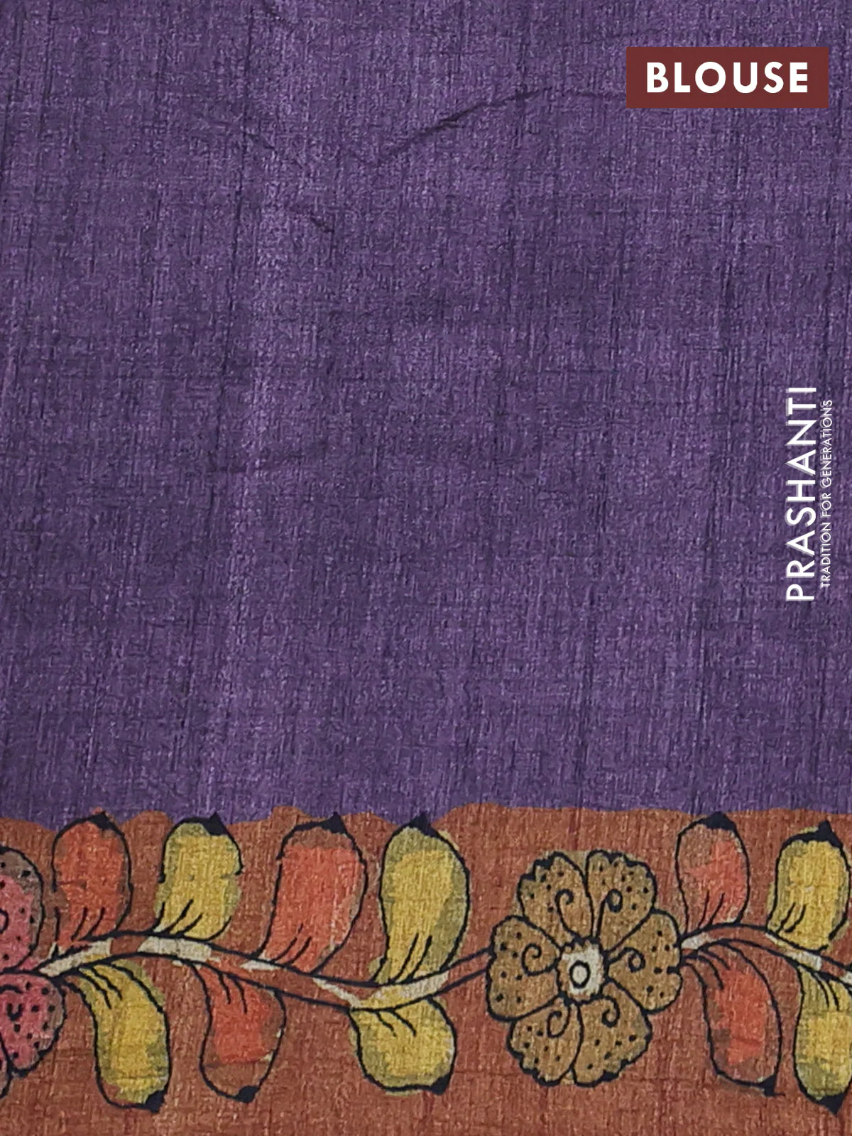 Semi tussar saree jamun and brown with allover kalamkari prints and mirror work - Image 3