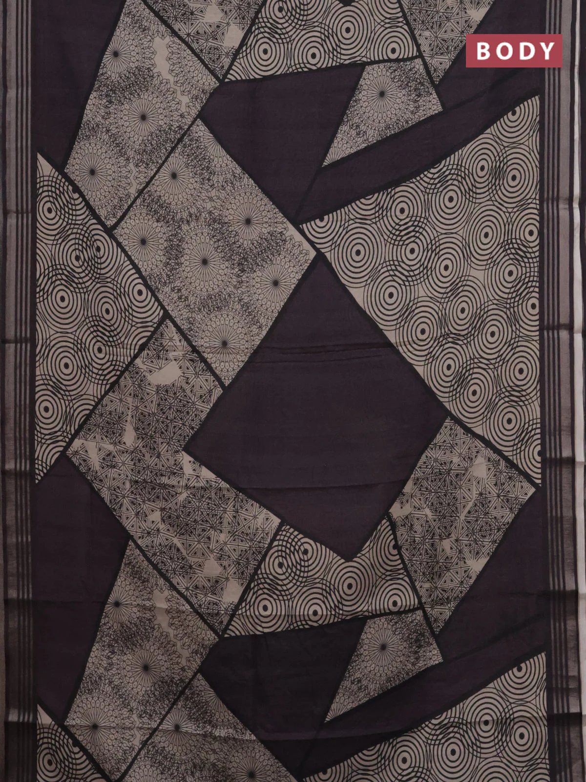 Semi tussar saree jamun shade and beige with allover geometric prints and zari woven border - Image 2