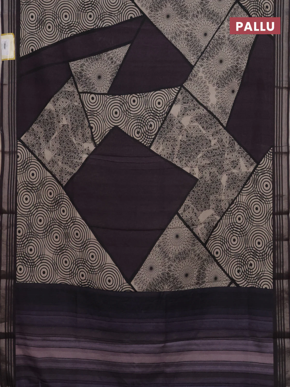 Semi tussar saree jamun shade and beige with allover geometric prints and zari woven border - Image 3