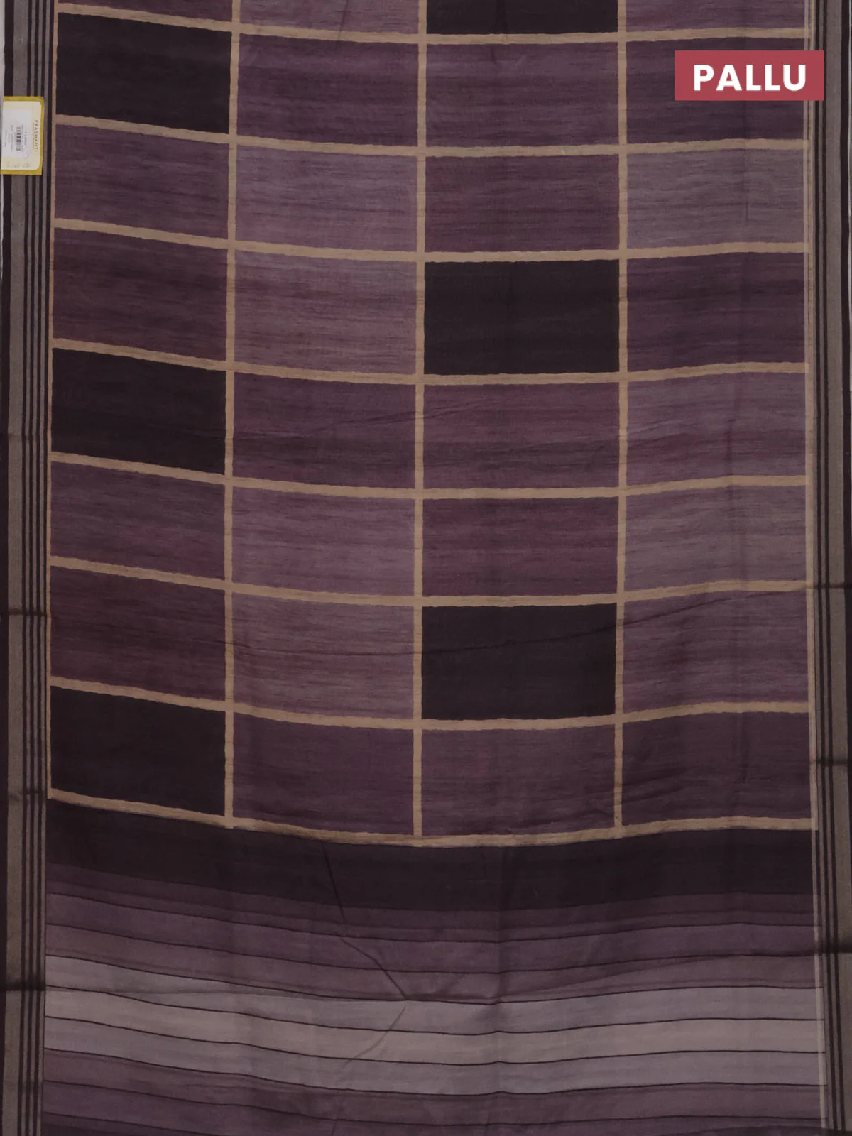 Semi tussar saree jamun shade and grey with allover prints and zari woven border - Image 3