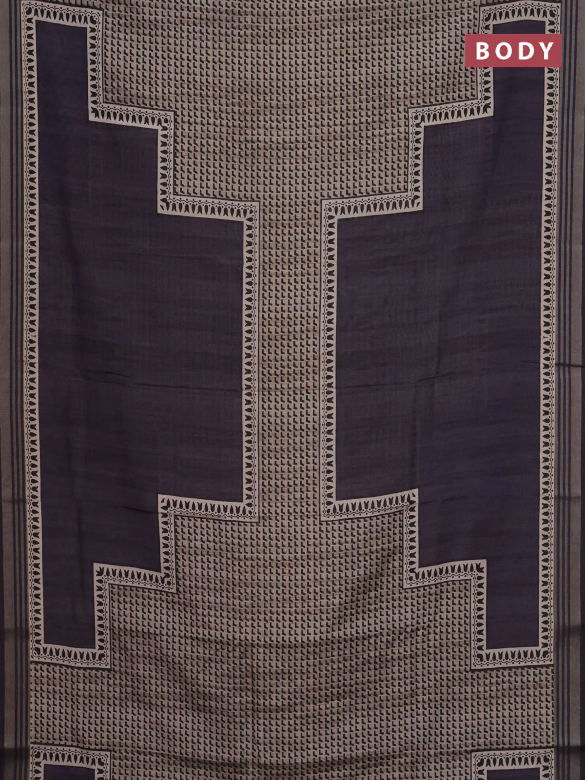Semi tussar saree jamun shade with allover prints and zari woven border - Image 2