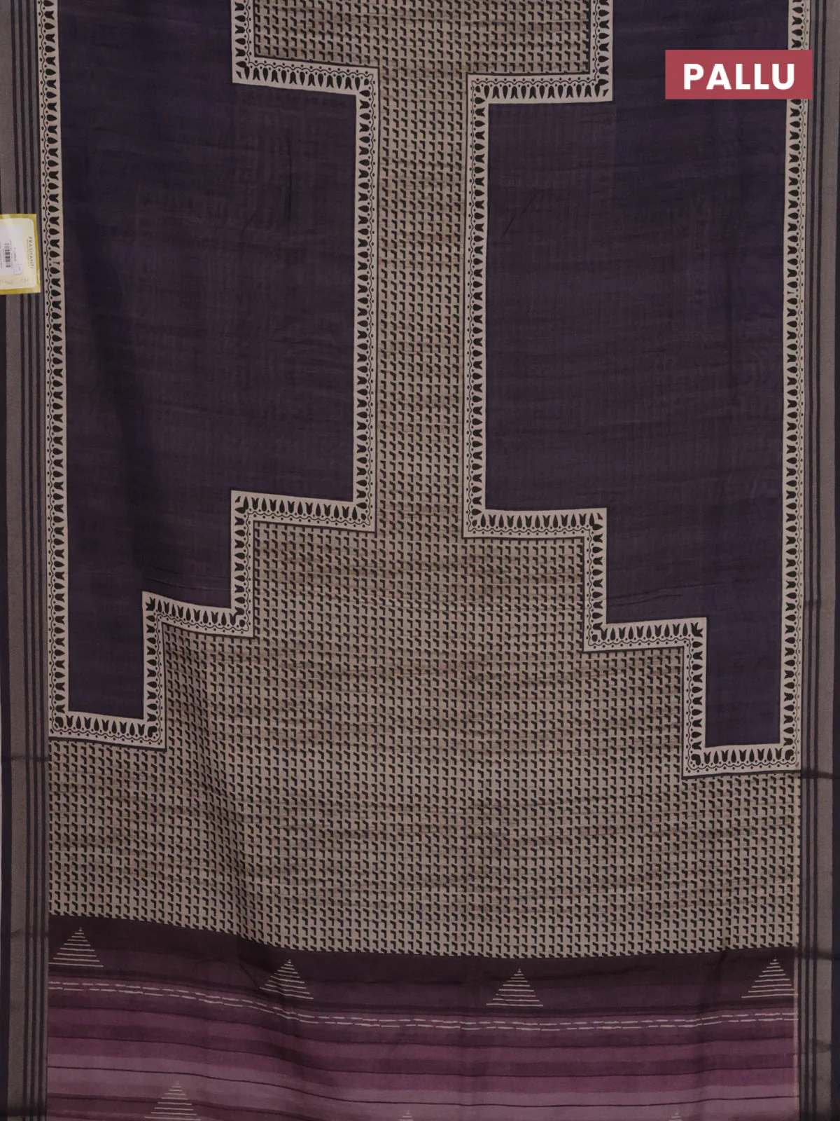 Semi tussar saree jamun shade with allover prints and zari woven border - Image 3