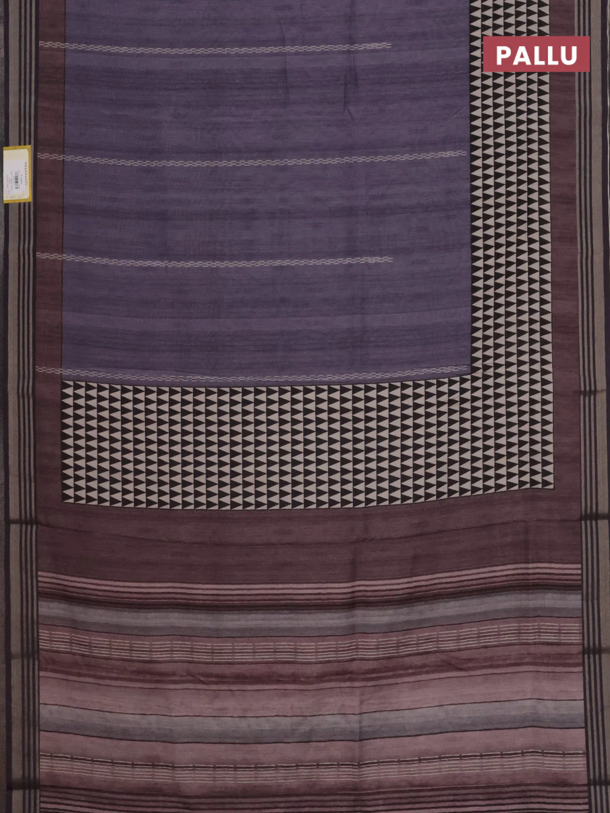 Semi tussar saree jamun shade with allover prints and zari woven border - Image 3