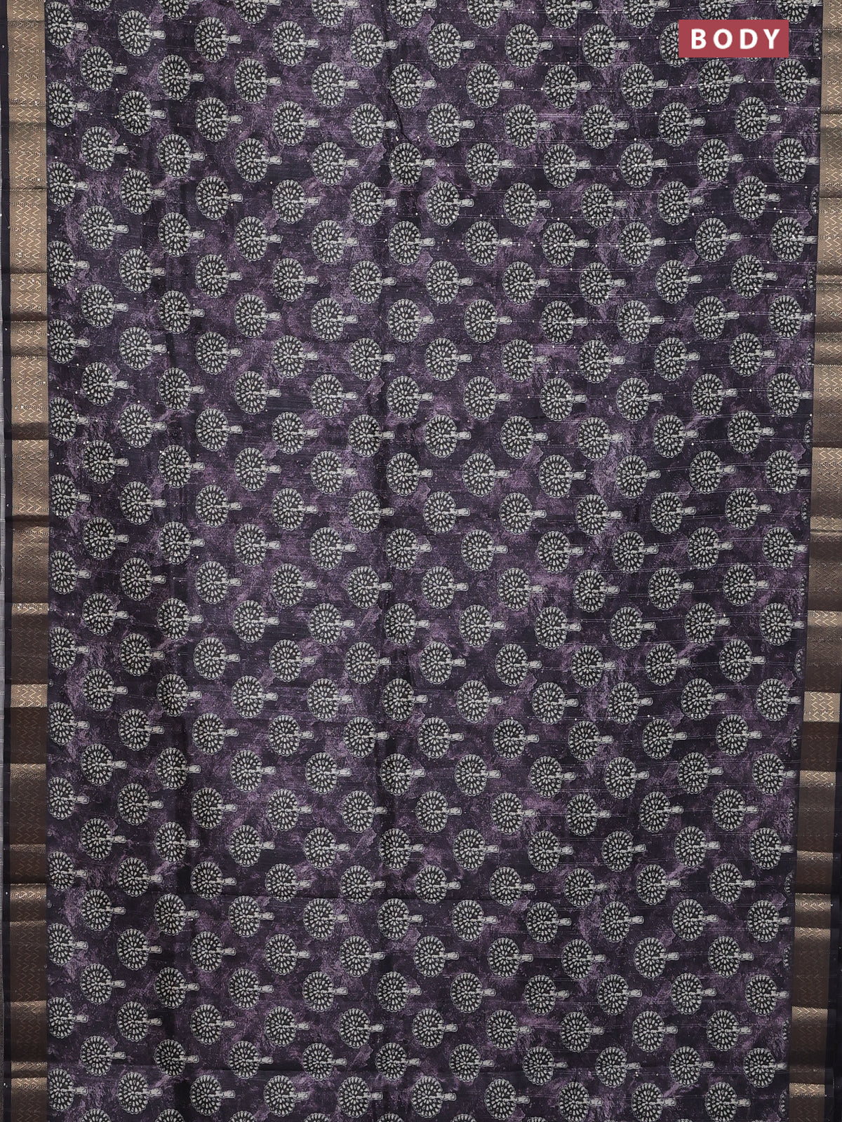 Semi tussar saree jamun shade with butta prints & sequin work and zari woven border - Image 2