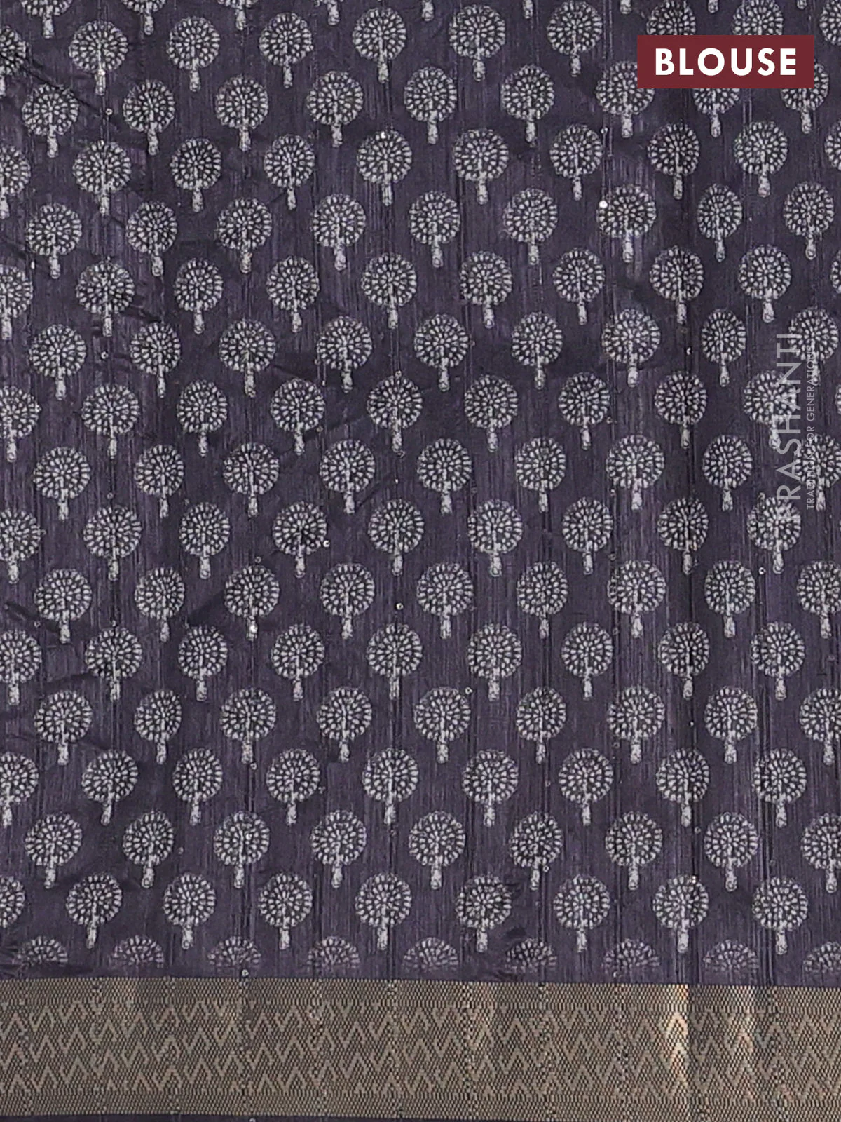 Semi tussar saree jamun shade with butta prints & sequin work and zari woven border - Image 4