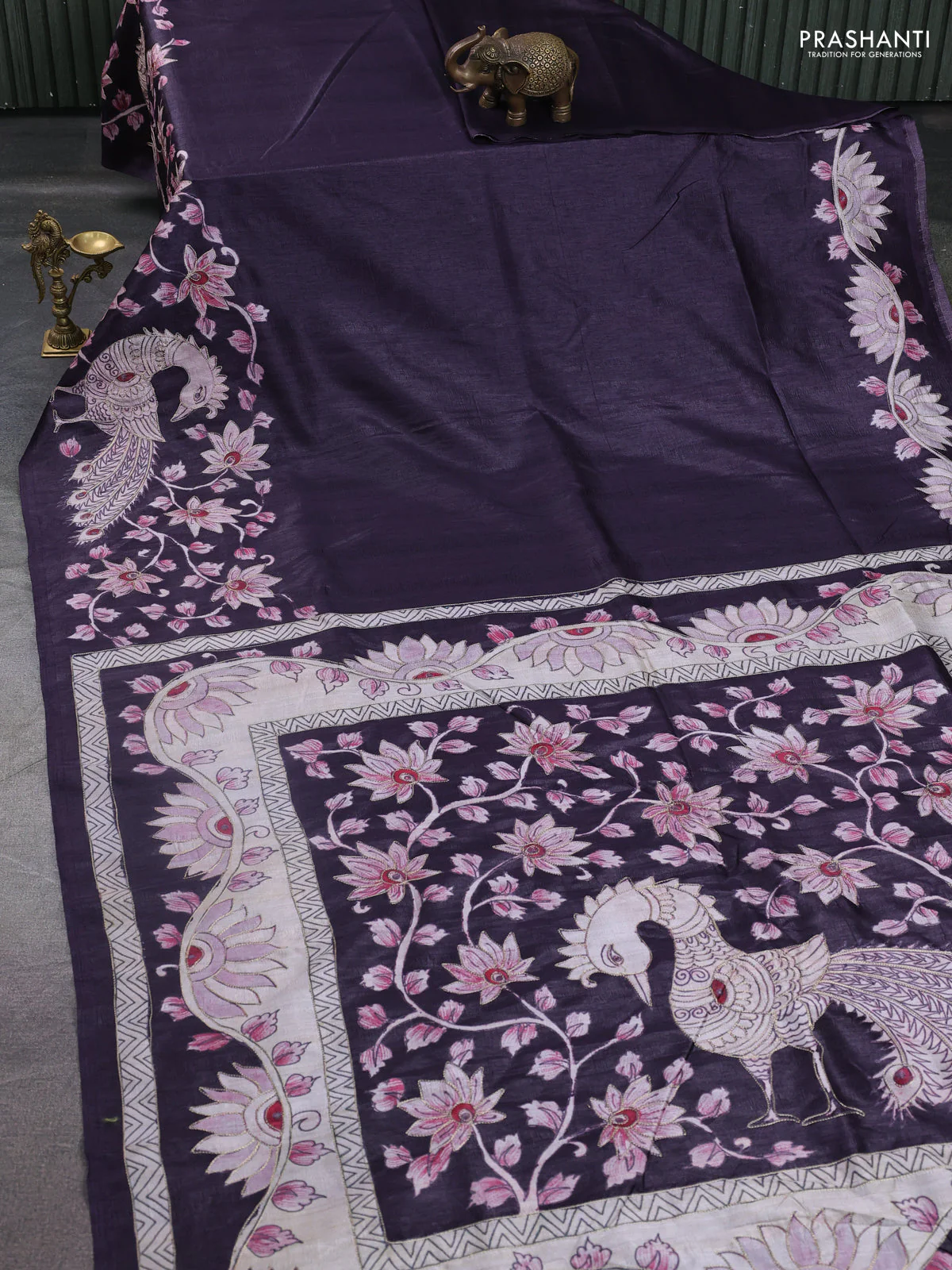 Semi tussar saree jamun with plain body and embroidered pallu - Image 2