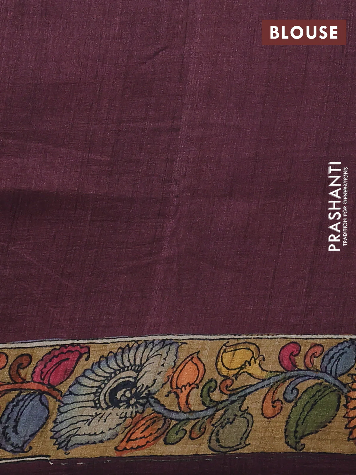 Semi tussar saree lavender and wine with allover kalamkari prints and mirror work - Image 3