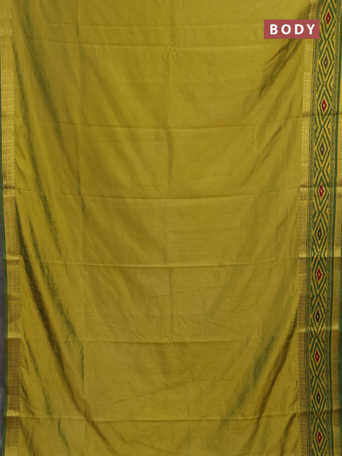 Semi tussar saree light green and green with plain body and ikat printed pallu - Image 2