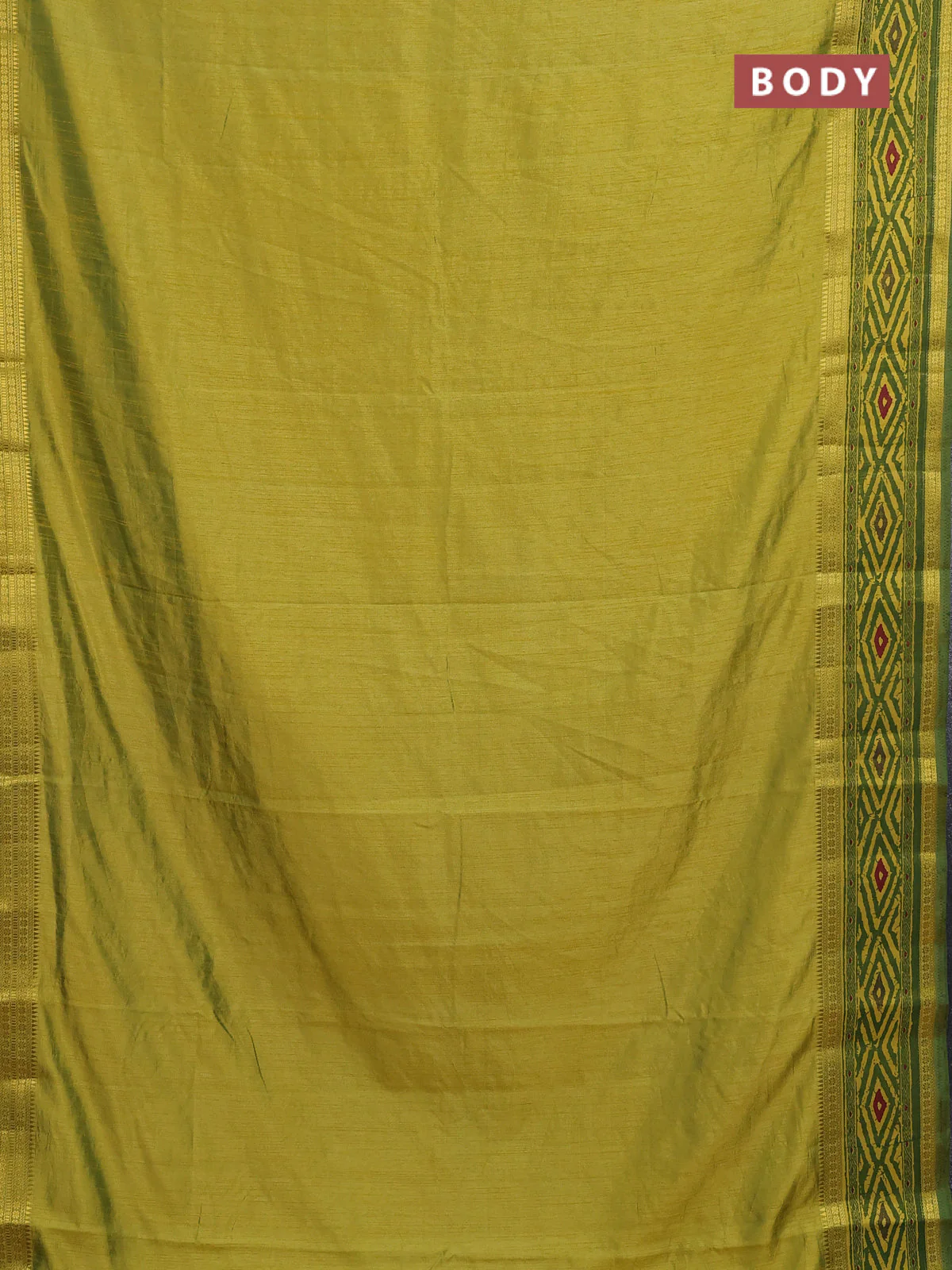 Semi tussar saree light green and green with plain body and ikat printed pallu - Image 2