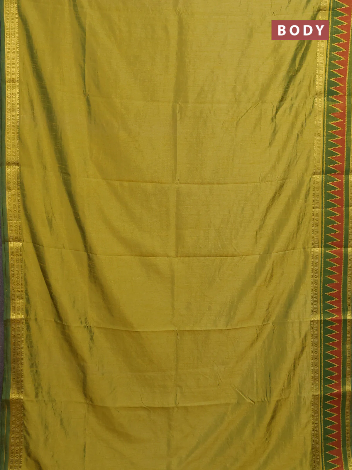 Semi tussar saree light green and green with plain body and ikat woven zari border - Image 2