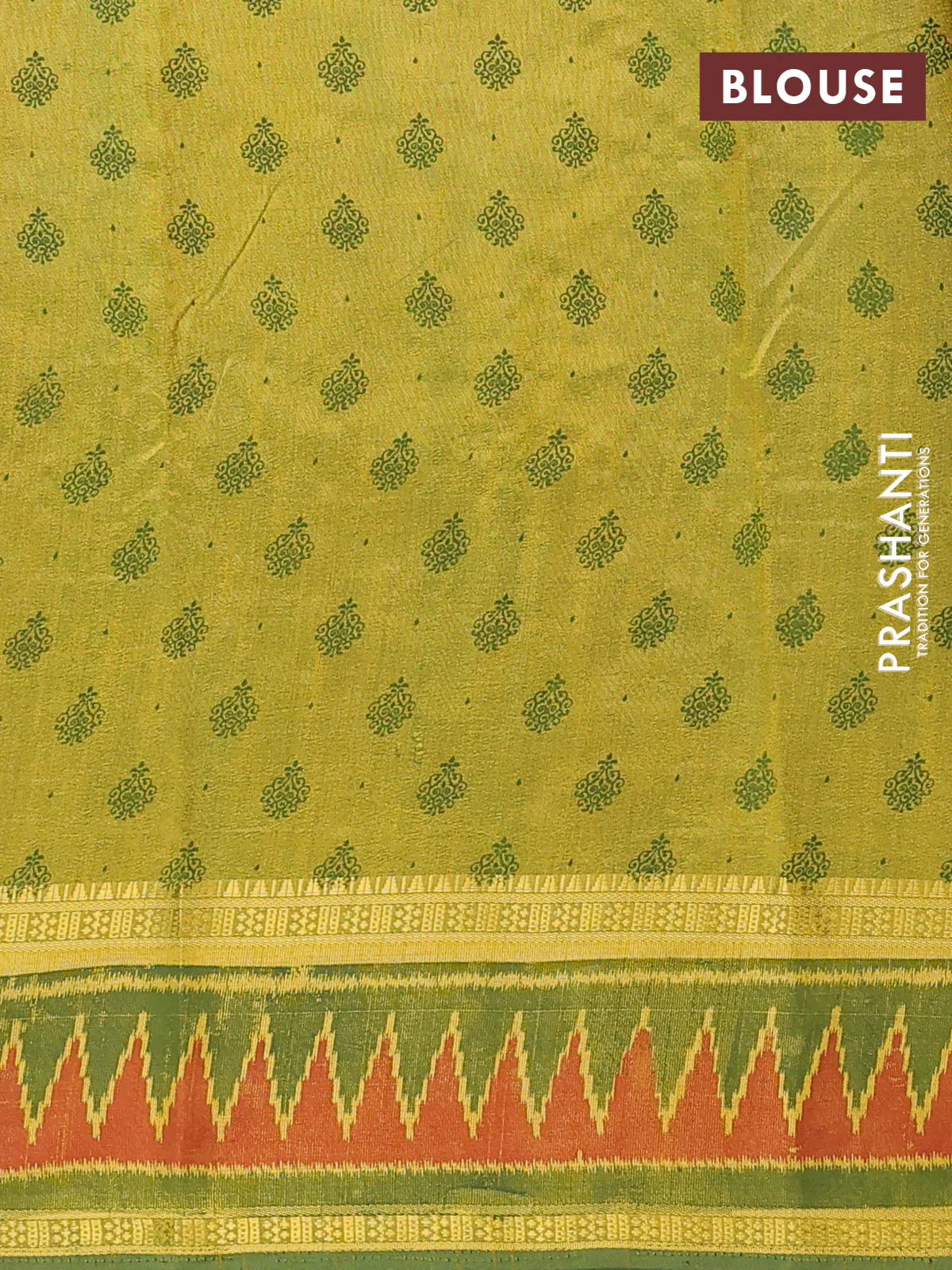 Semi tussar saree light green and green with plain body and ikat woven zari border - Image 4