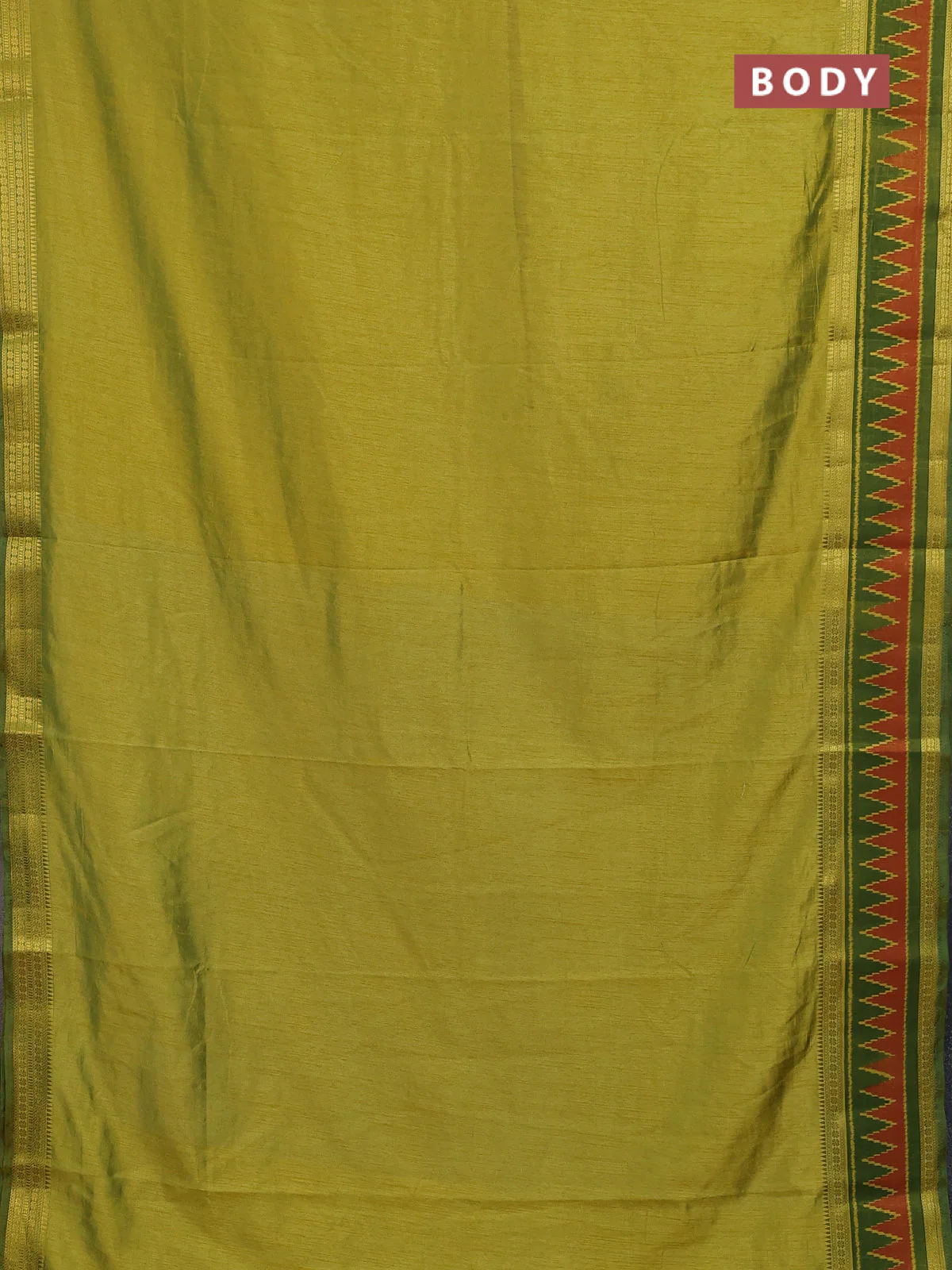 Semi tussar saree light green and green with plain body and ikat woven zari border - Image 2