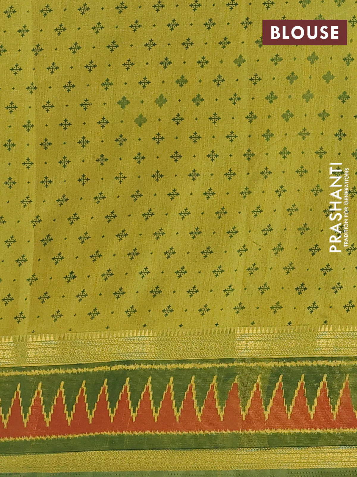 Semi tussar saree light green and green with plain body and ikat woven zari border - Image 4