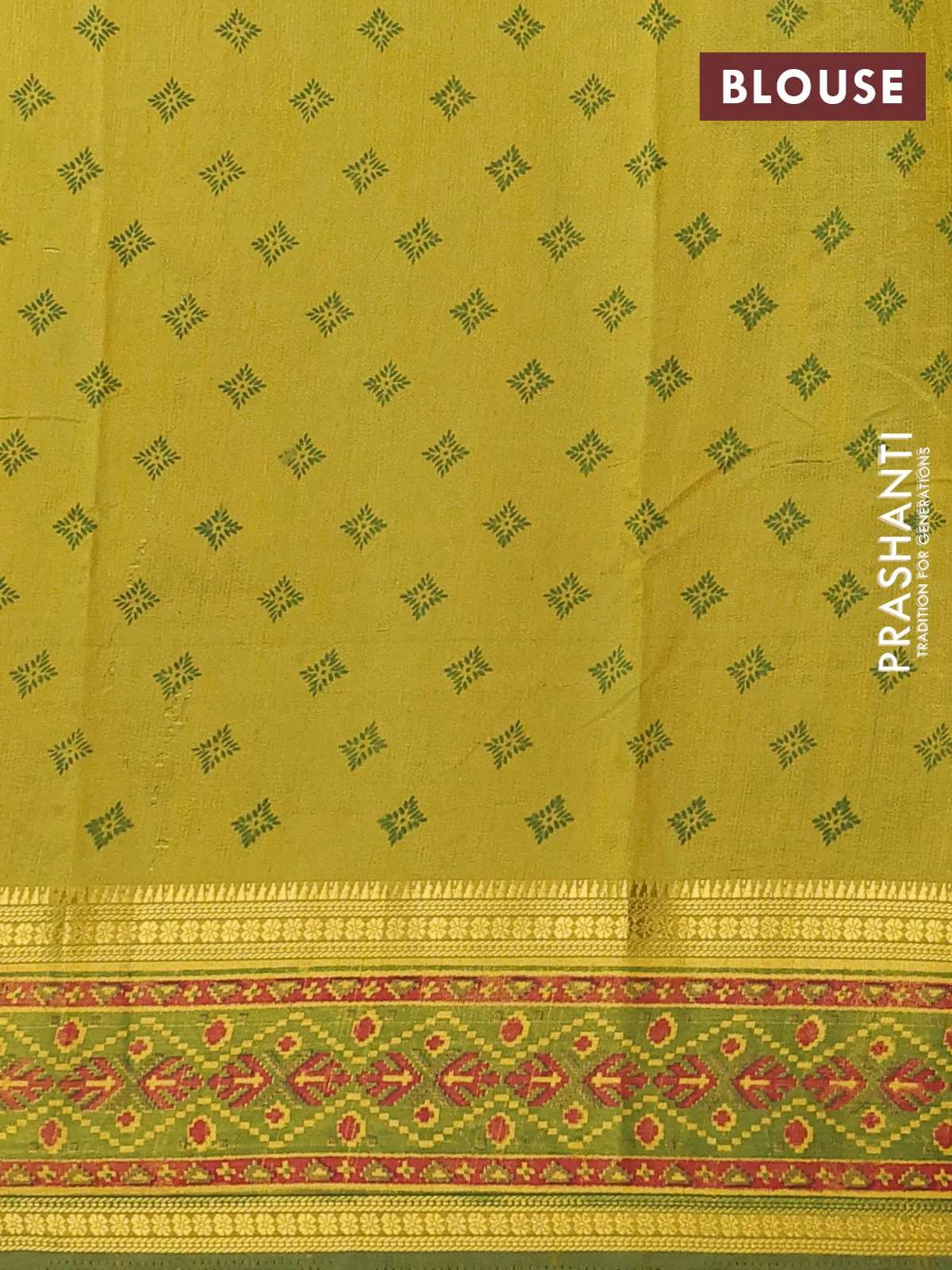 Semi tussar saree light green and green with plain body and ikat woven zari border - Image 4