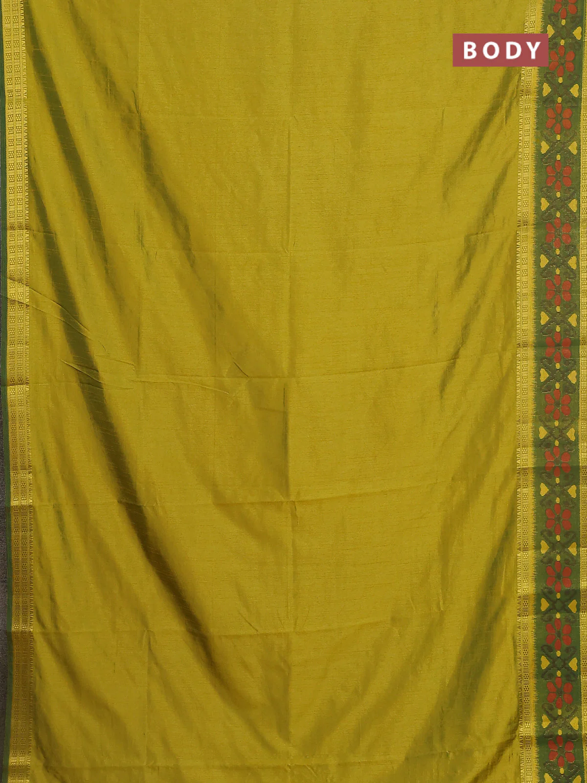Semi tussar saree light green and green with plain body and ikat woven zari border - Image 2