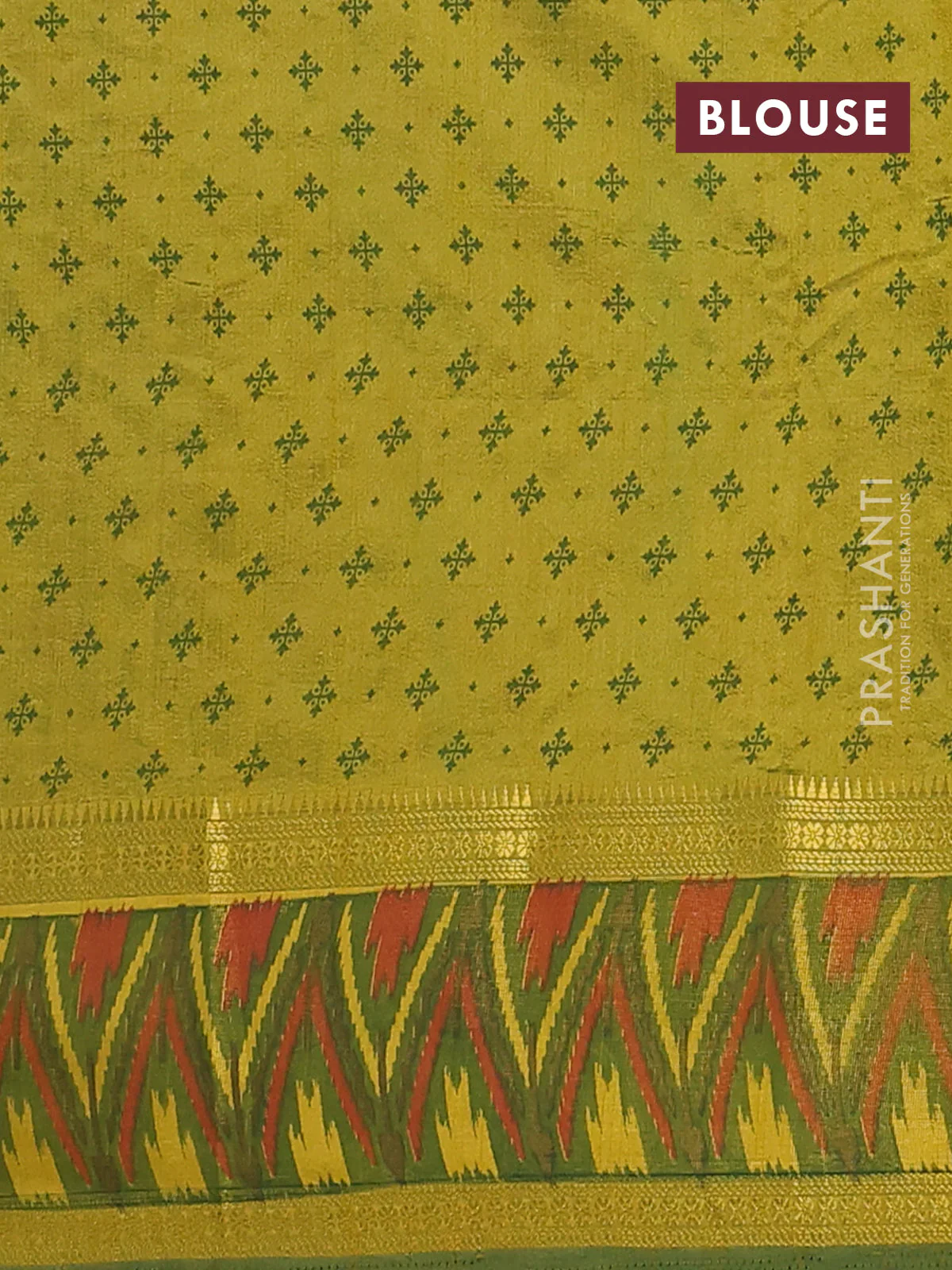 Semi tussar saree light green and green with plain body and ikat woven zari border - Image 4