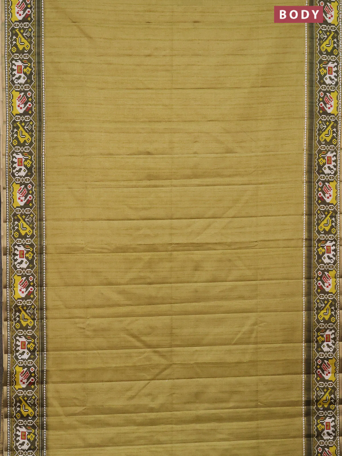 Semi tussar saree light green and sap green with plain body and patola printed border - Image 2