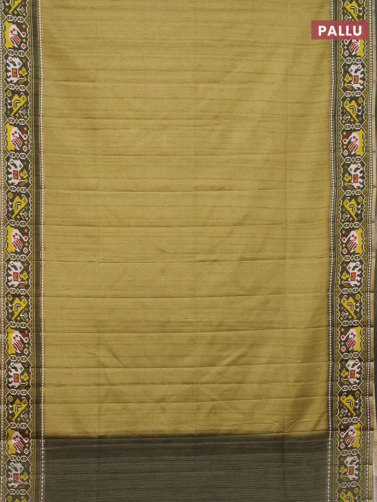 Semi tussar saree light green and sap green with plain body and patola printed border - Image 3
