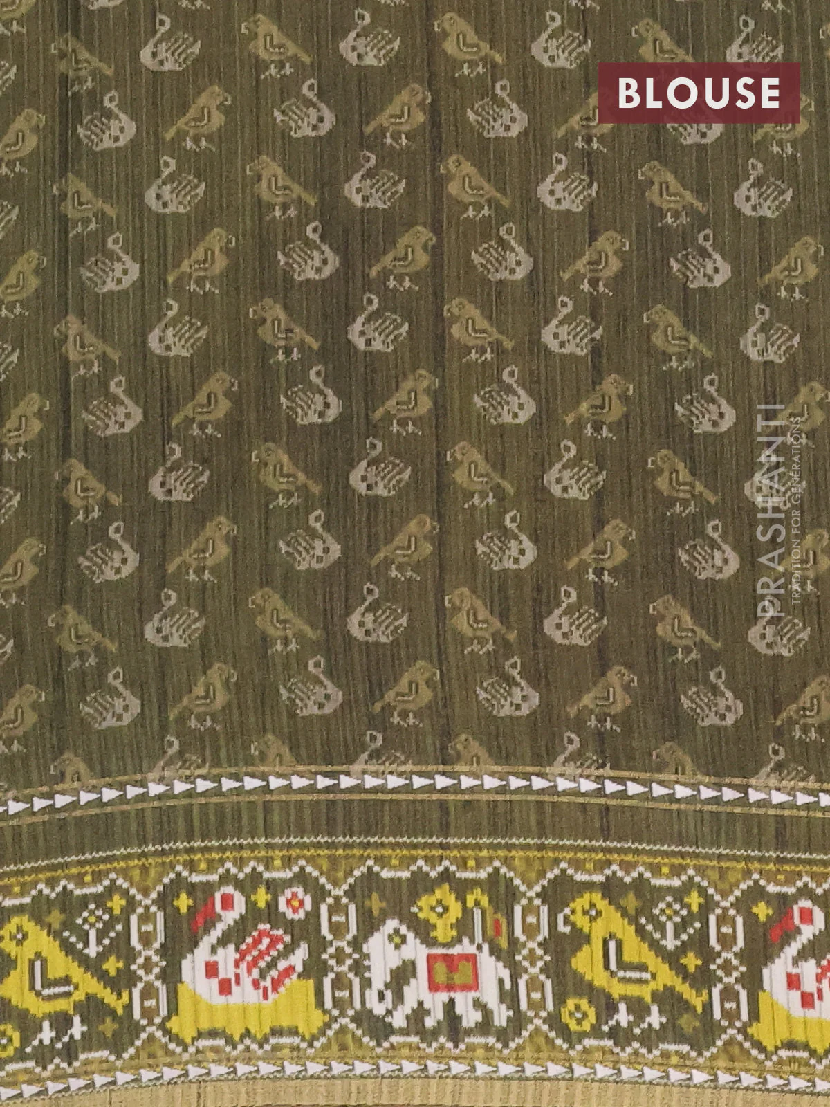 Semi tussar saree light green and sap green with plain body and patola printed border - Image 4