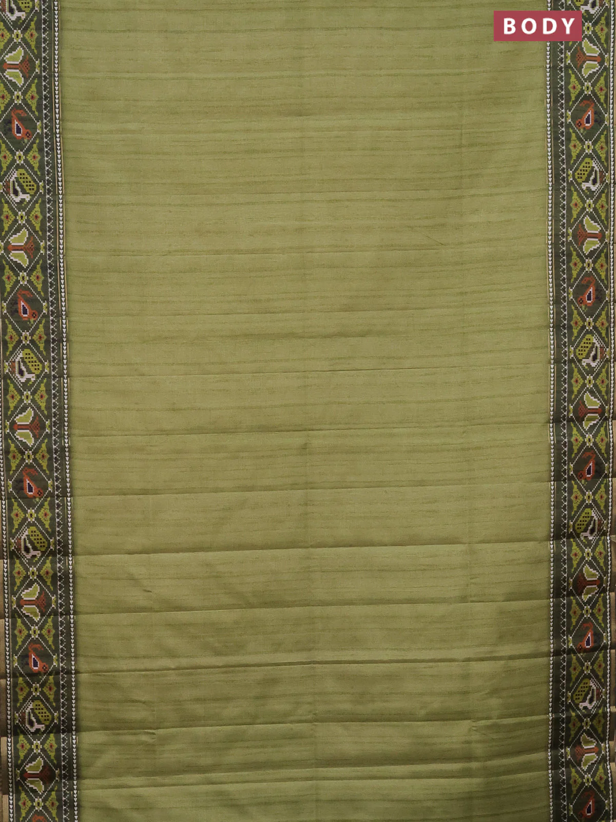 Semi tussar saree light green and sap green with plain body and patola printed border - Image 2