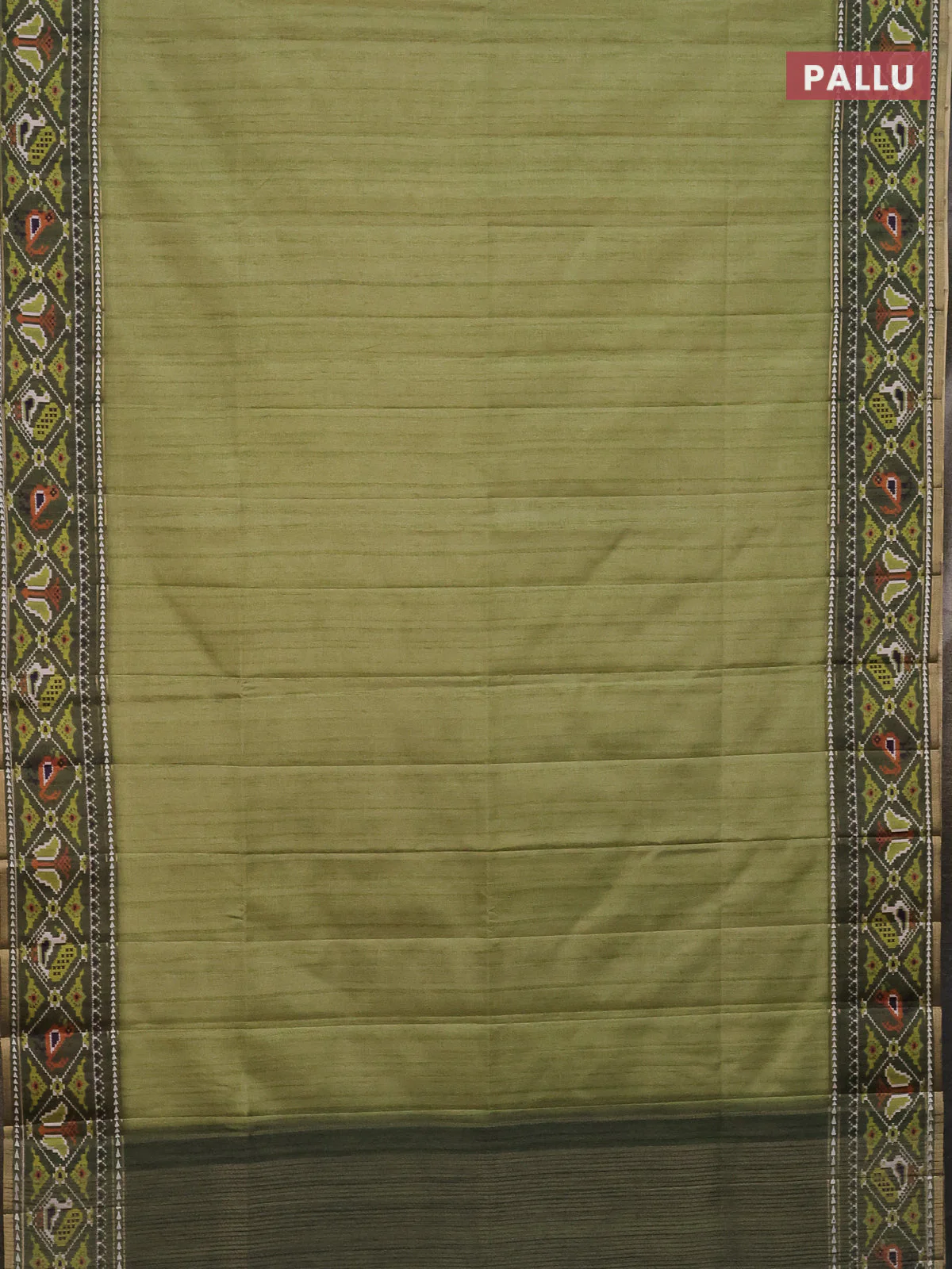 Semi tussar saree light green and sap green with plain body and patola printed border - Image 3