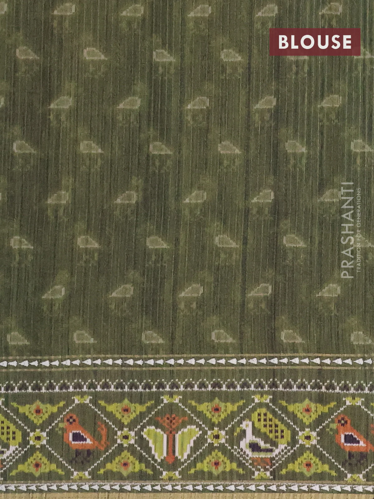 Semi tussar saree light green and sap green with plain body and patola printed border - Image 4