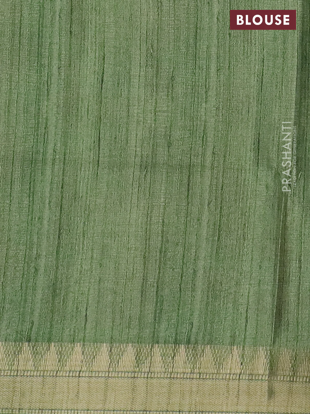 Semi tussar saree light green with allover floral prints and zari woven border - Image 4