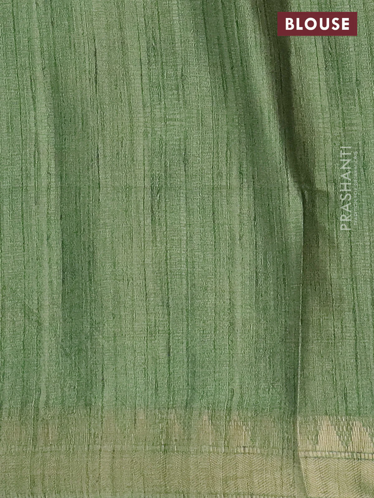 Semi tussar saree light green with allover floral prints and zari woven border - Image 4