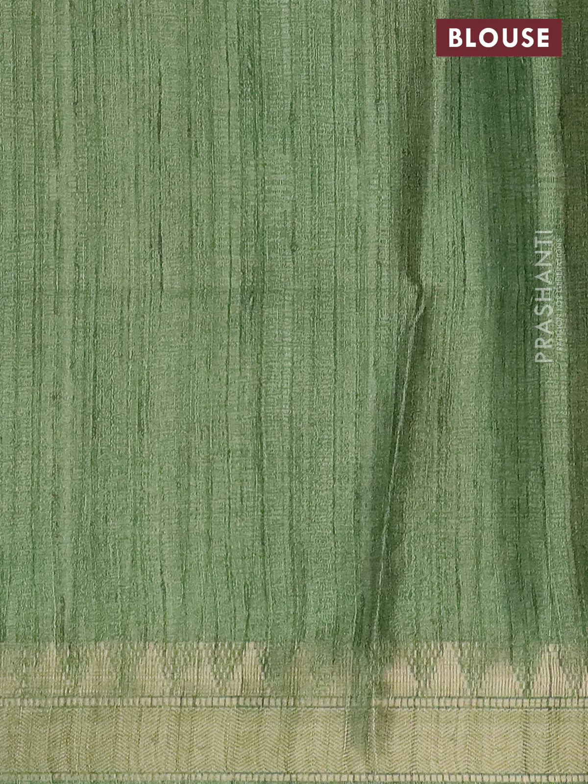 Semi tussar saree light green with allover floral prints and zari woven border - Image 4