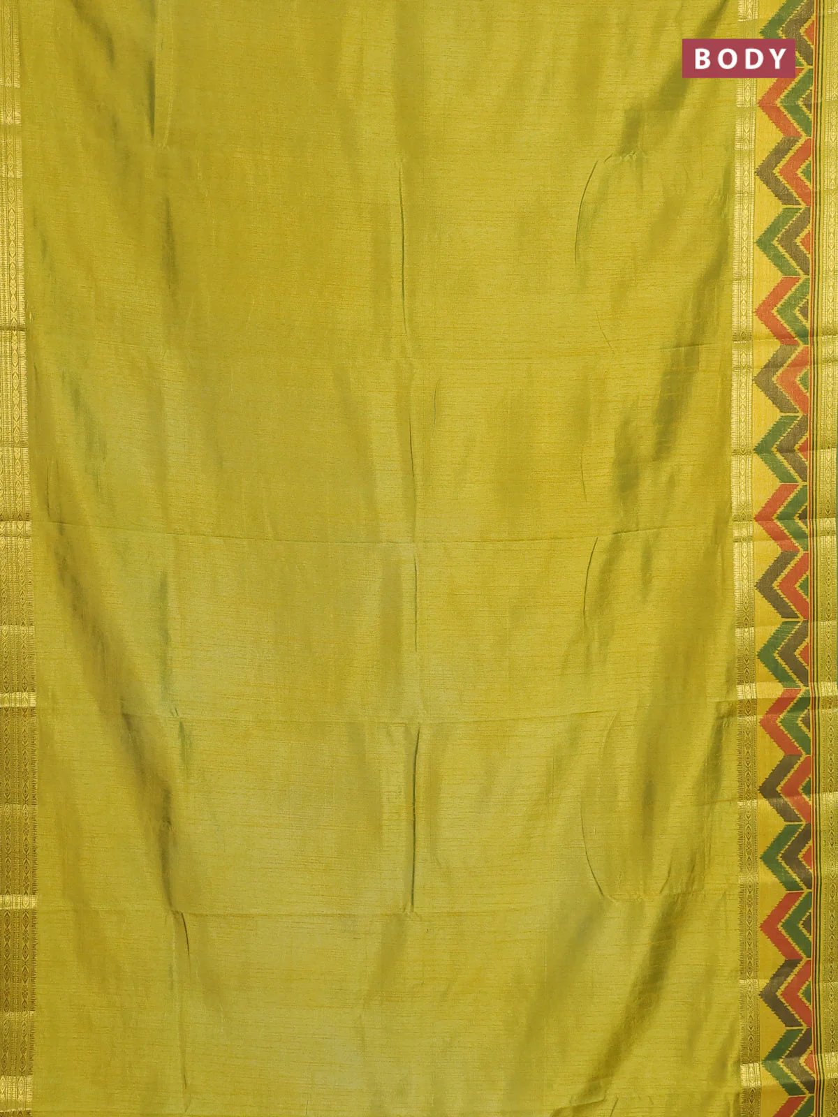 Semi tussar saree light green with plain body and ikat woven zari border - Image 2
