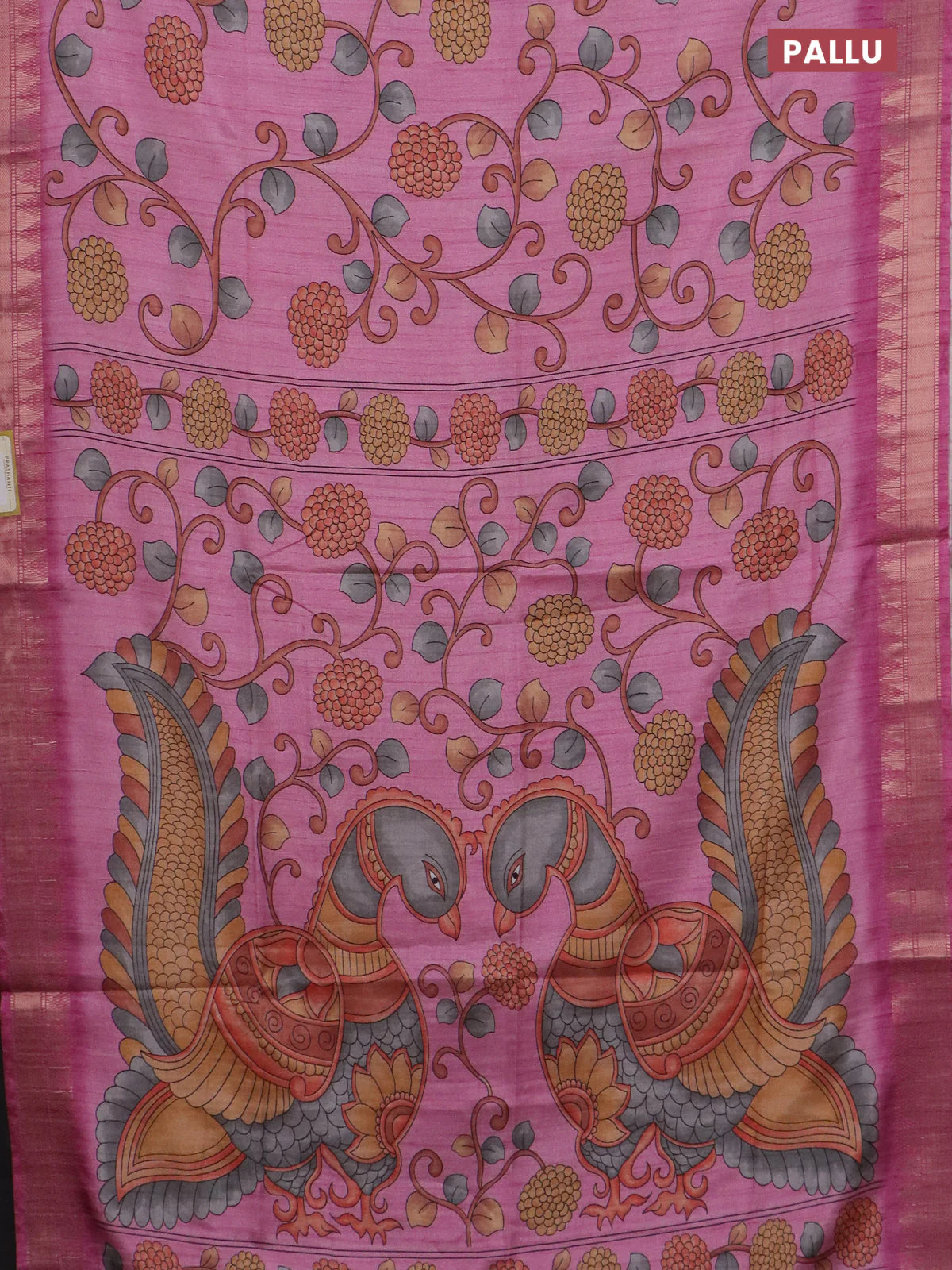 Semi tussar saree light pink with allover floral prints and zari woven border - Image 3