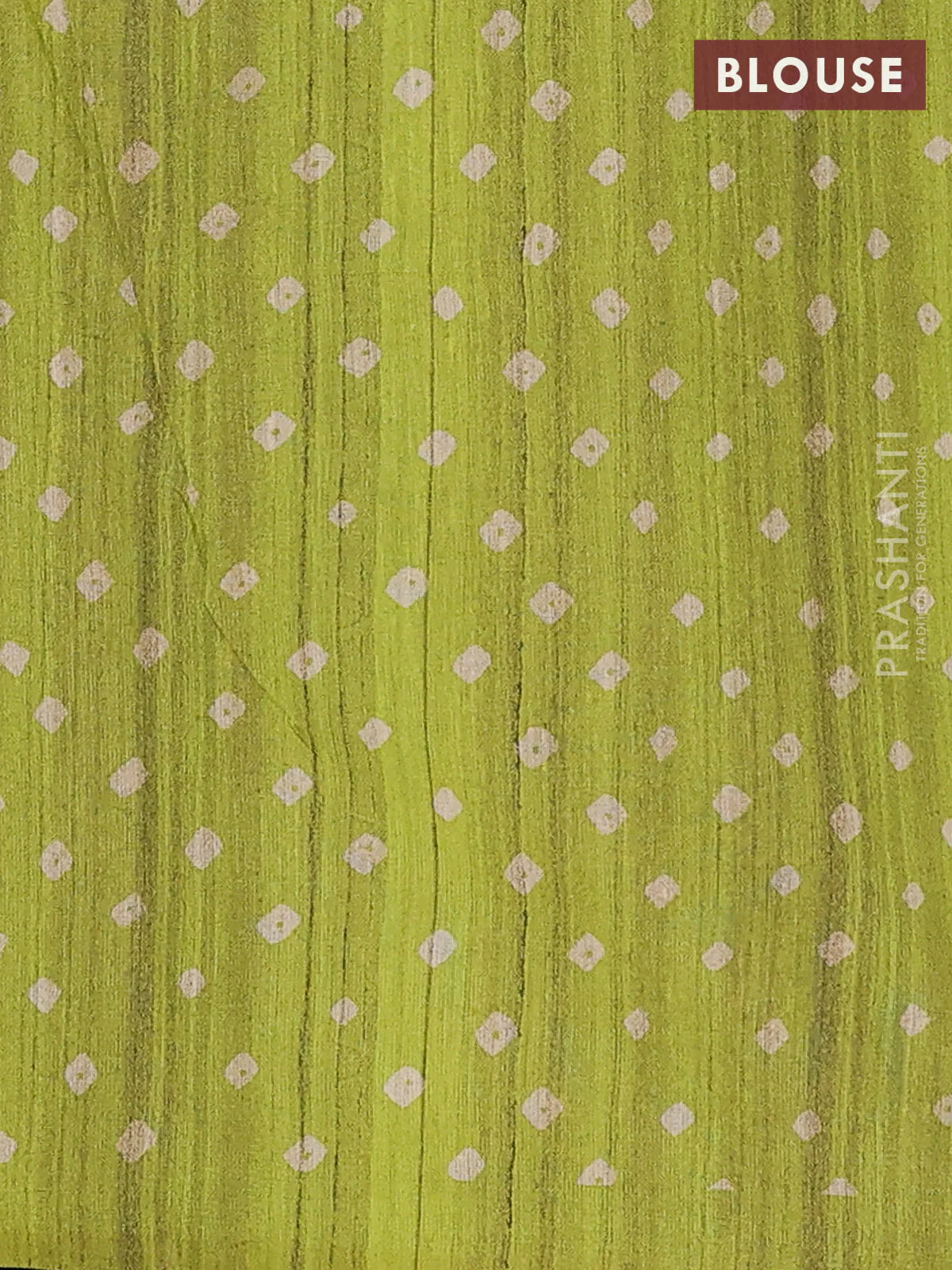 Semi tussar saree lime green and beige with allover bandhani prints and madhubani printed pallu & border - Image 4