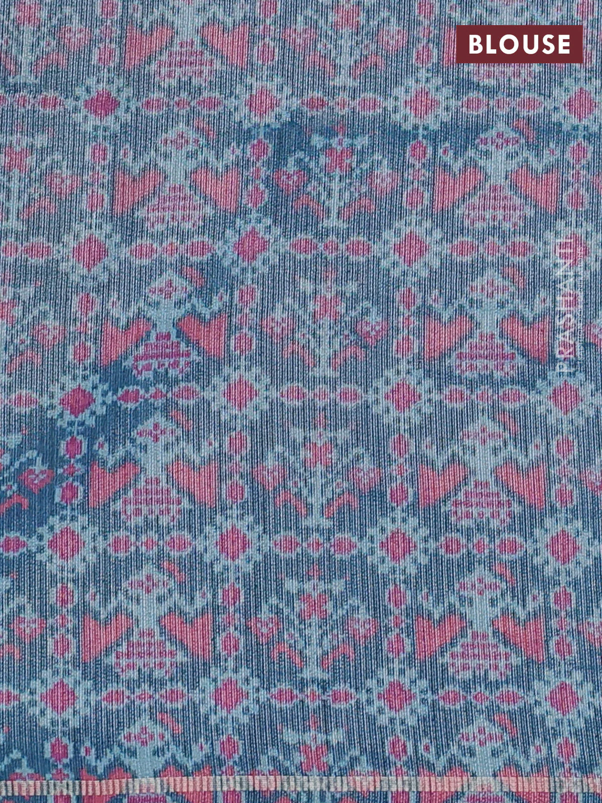 Semi tussar saree magenta pink and blue with allover silver & gold zari weaves and simple zari border - Image 3