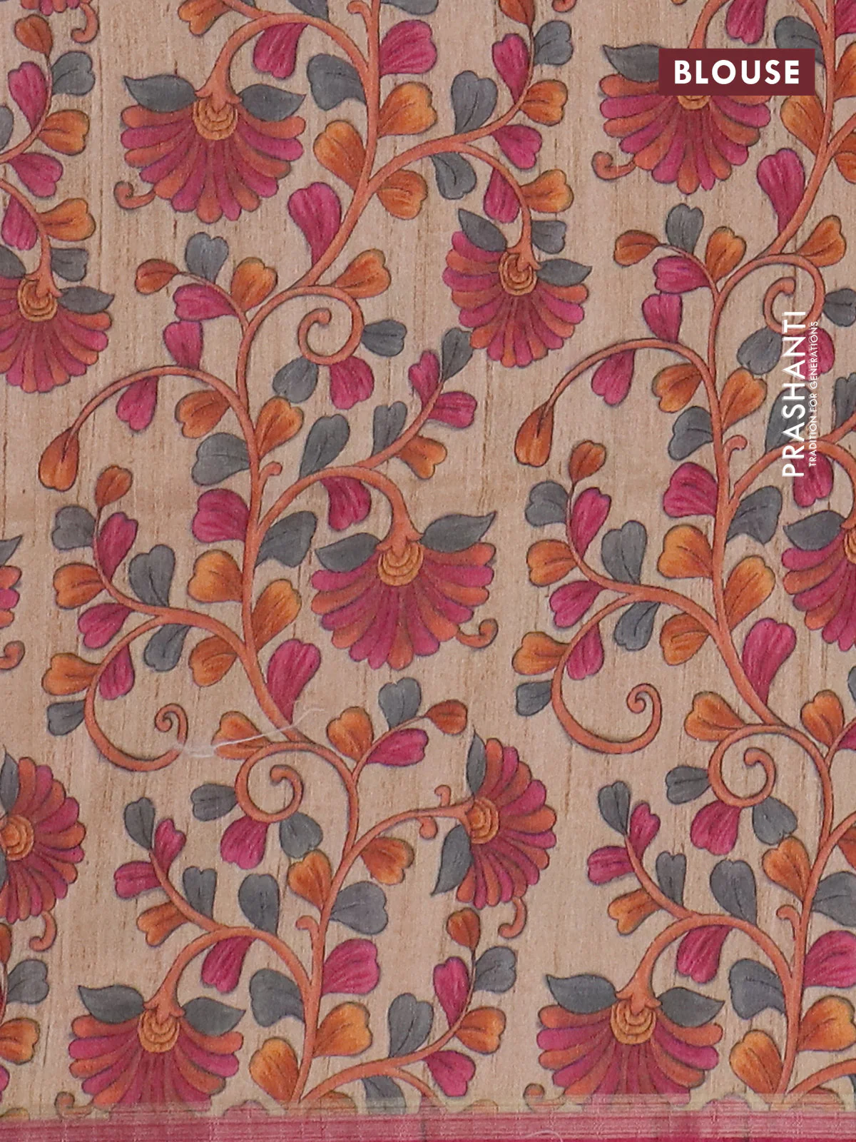 Semi tussar saree magenta pink with leheriya prints and kalamkari prints & cut work pallu - Image 4