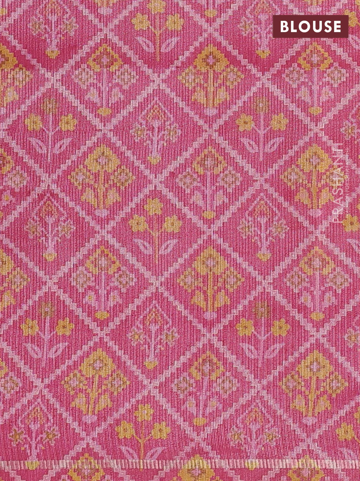 Semi tussar saree mango yellow and pink with allover silver & gold zari weaves and simple zari border - Image 3
