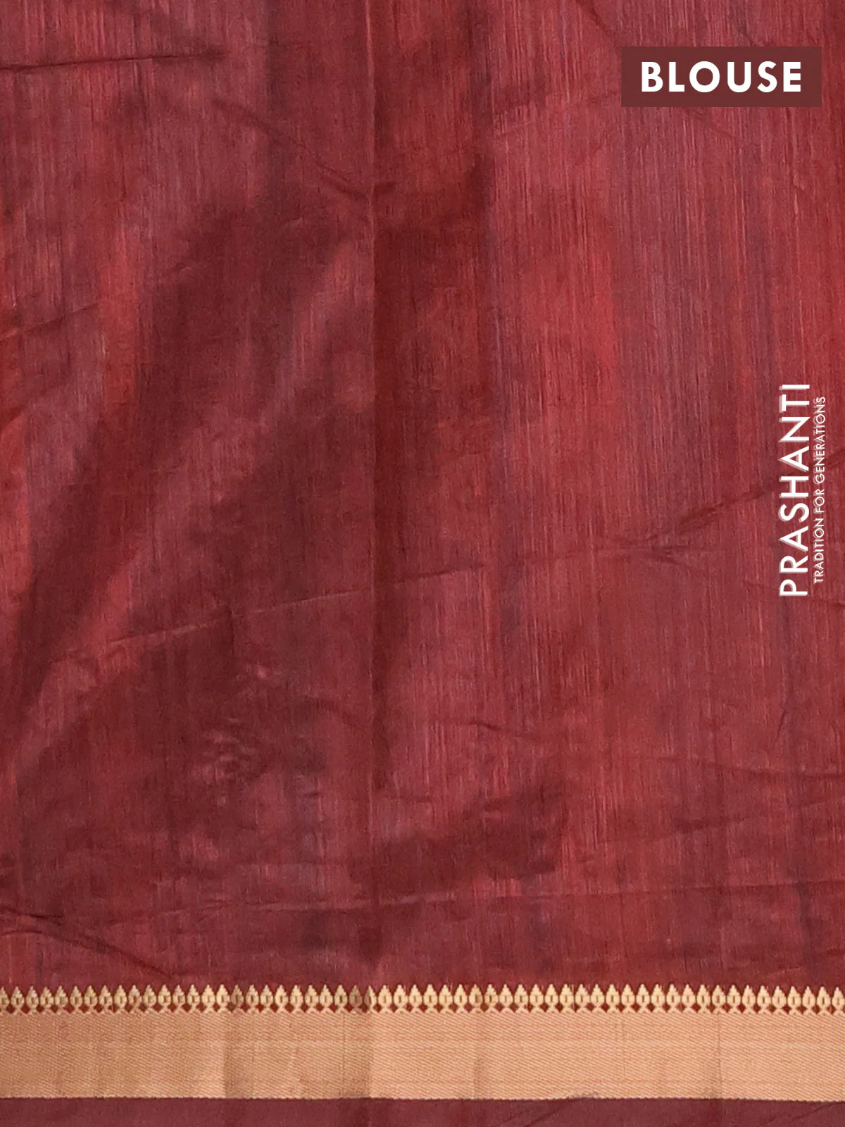 Semi tussar saree maroon and beige with allover geometric prints and zari woven border - Image 4