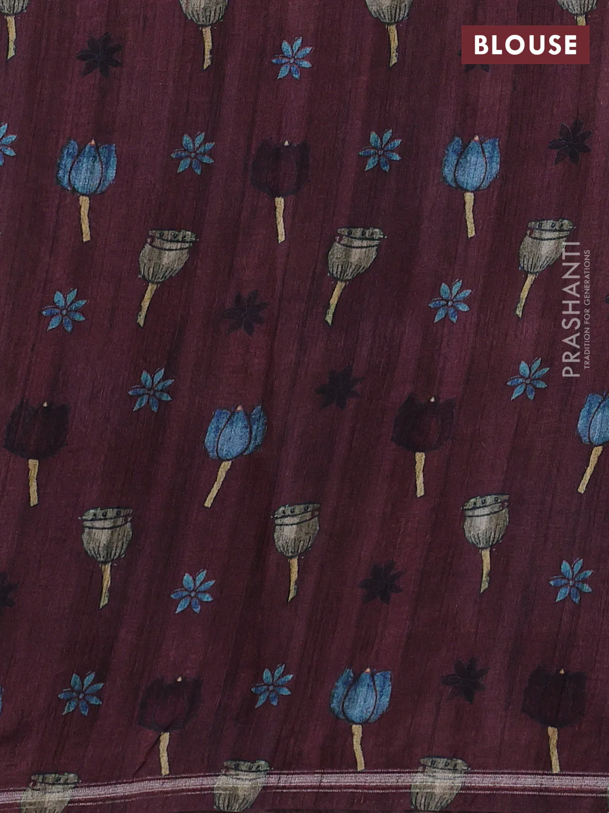 Semi tussar saree maroon and beige with allover kalamkari prints and embroidered pallu - Image 3